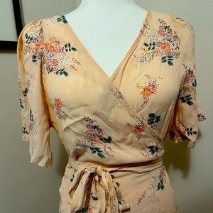 Pink floral midi wrap dress!